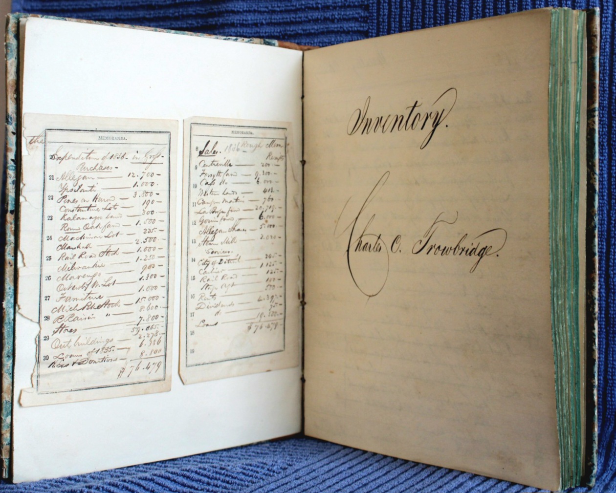 Inventory book with Trowbridge signature
